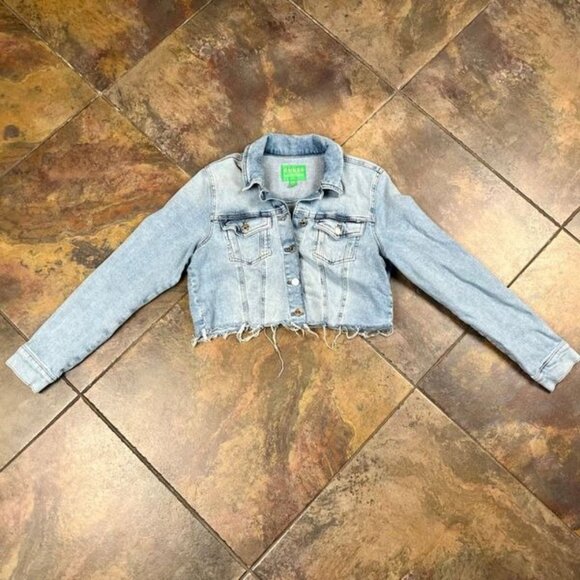 Guess Cropped Denim Jacket Raw Hem Medium - Picture 5 of 9